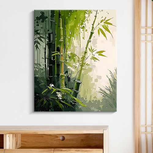 数字油画diy绘填充竹影手工填色油彩丙烯装饰高级感花卉植物风景