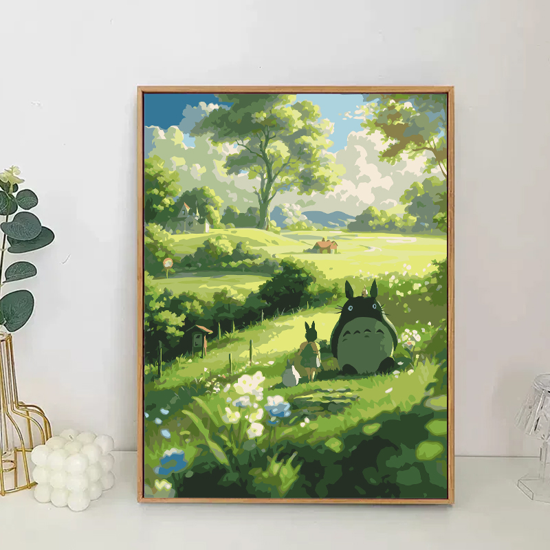 手工填色diy龙猫画油彩丙烯画