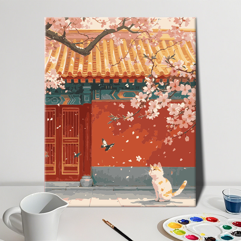 故宫桃花猫  数字油画diy填充2025年新款高级感中国风填色画画,家居饰品,DIY/数字油画,淘宝优惠券,粉丝福利购,淘宝优惠卷