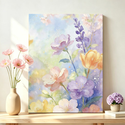 抽象数字油画diy手绘手工填色填充涂色解压花卉丙烯油画浅雾繁花