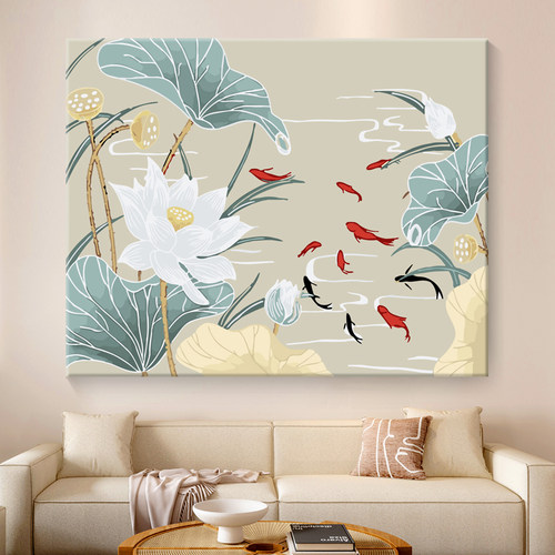 油画 手绘油画治愈油彩画手工成人解压涂色数字画填充装饰画荷花