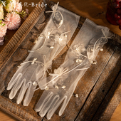 新款 超仙白色蕾丝花朵新娘手套婚纱礼服配饰旅拍拍照道具