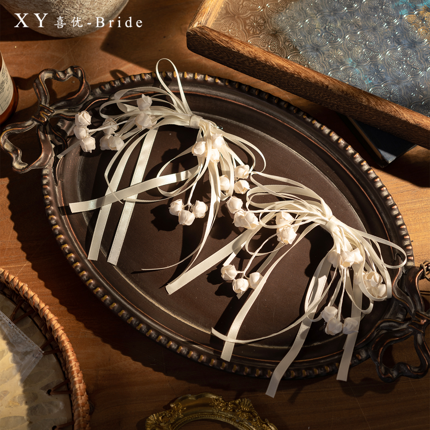 超仙森系白色蝴蝶结铃兰新娘发夹