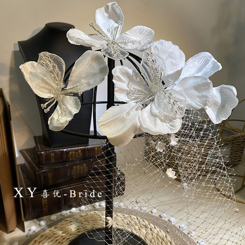 手工布花瓣网纱新娘韩式头花