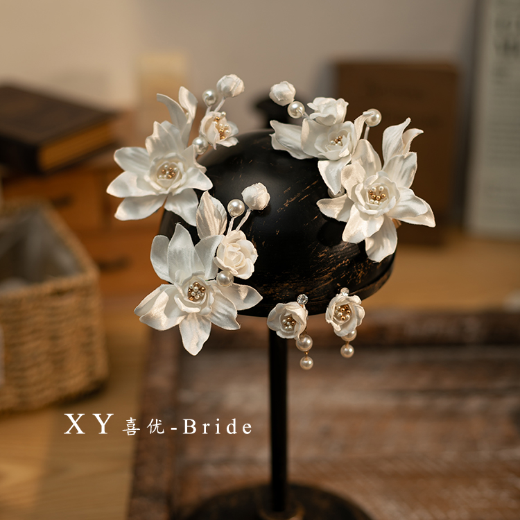 喜优精致手工花苞新娘发夹