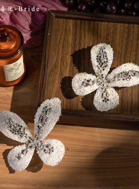 新款白色满钻水晶蝴蝶发夹新娘头饰奢华水钻发饰礼服摄影造型配饰