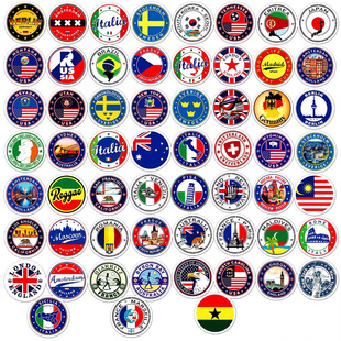 60张国家标志旗帜圆标个性创意贴画笔记本手机电动车滑板头盔贴纸