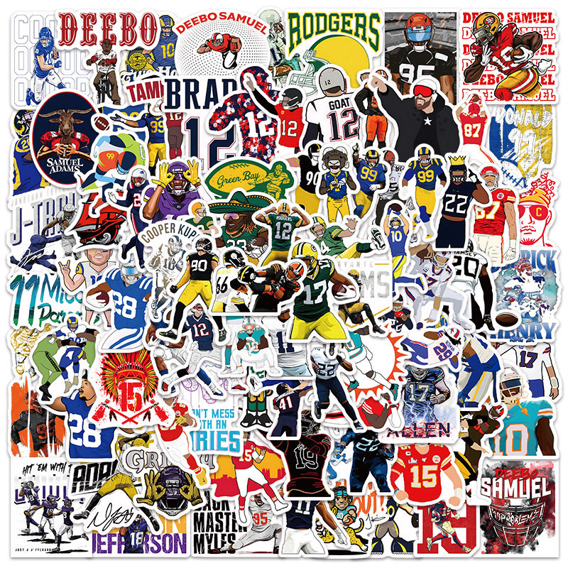 100张美式NFL橄榄球星卡通贴画