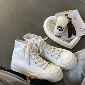 百搭复古小白鞋 帆布鞋 新款 2023夏季 女高帮厚底增高日系憨憨大头鞋