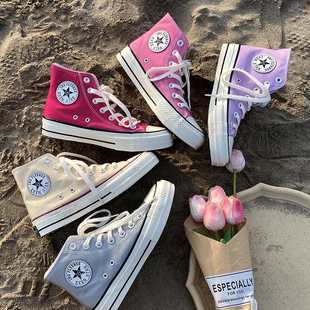 款 纯色透气板鞋 学生骚粉高帮圆标1970s帆布鞋 新款 女2022春季 经典