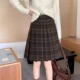 复古格子半身裙学院风毛呢百褶裙大码 女秋冬配毛衣高腰a字裙中裙