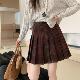 百褶裙大码 复古红格半身裙秋冬胖mm学院风高腰显瘦A字裙遮胯短裙