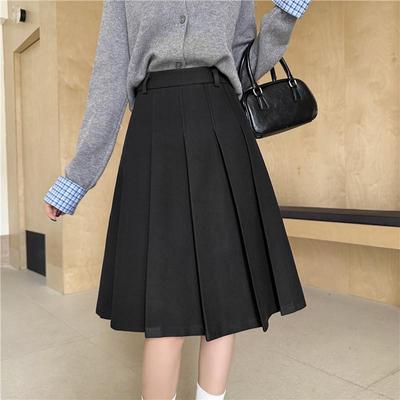 毛呢大码百褶裙中长裙