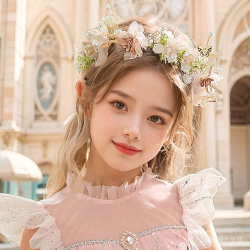 儿童花环头饰公主礼服森系发箍花童女孩发饰女童生日表演汉服头饰 - 封面