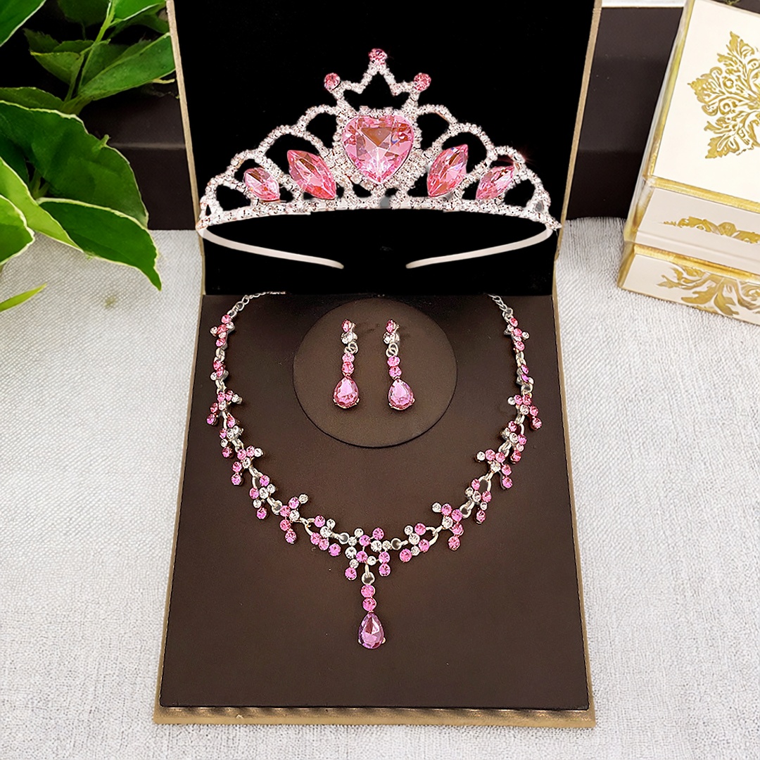 儿童皇冠头饰小女孩公主水晶王冠发卡粉色女童不勒头发卡头箍发饰