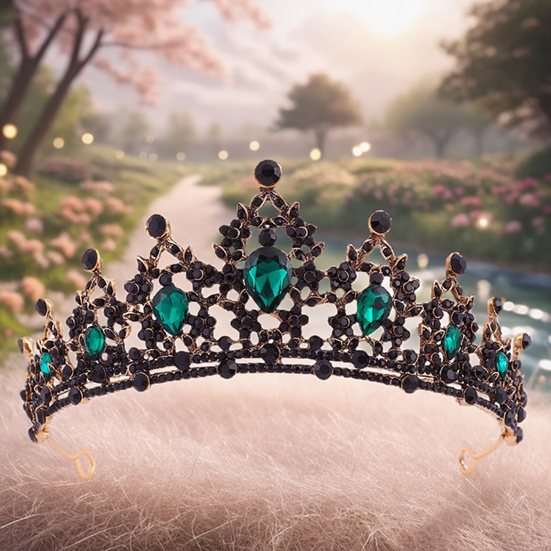 黑色绿色皇冠头饰儿童王冠公主发箍万圣女孩生日演出走秀女童发饰