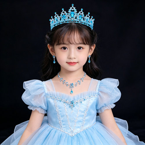 chcdodo儿童公主头饰女童蓝色皇冠项链演出表演发饰套装生日礼物