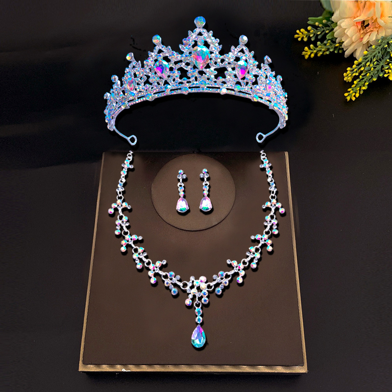 儿童生日皇冠女童高级王冠变色头饰公主发箍女孩项链耳环发饰套装