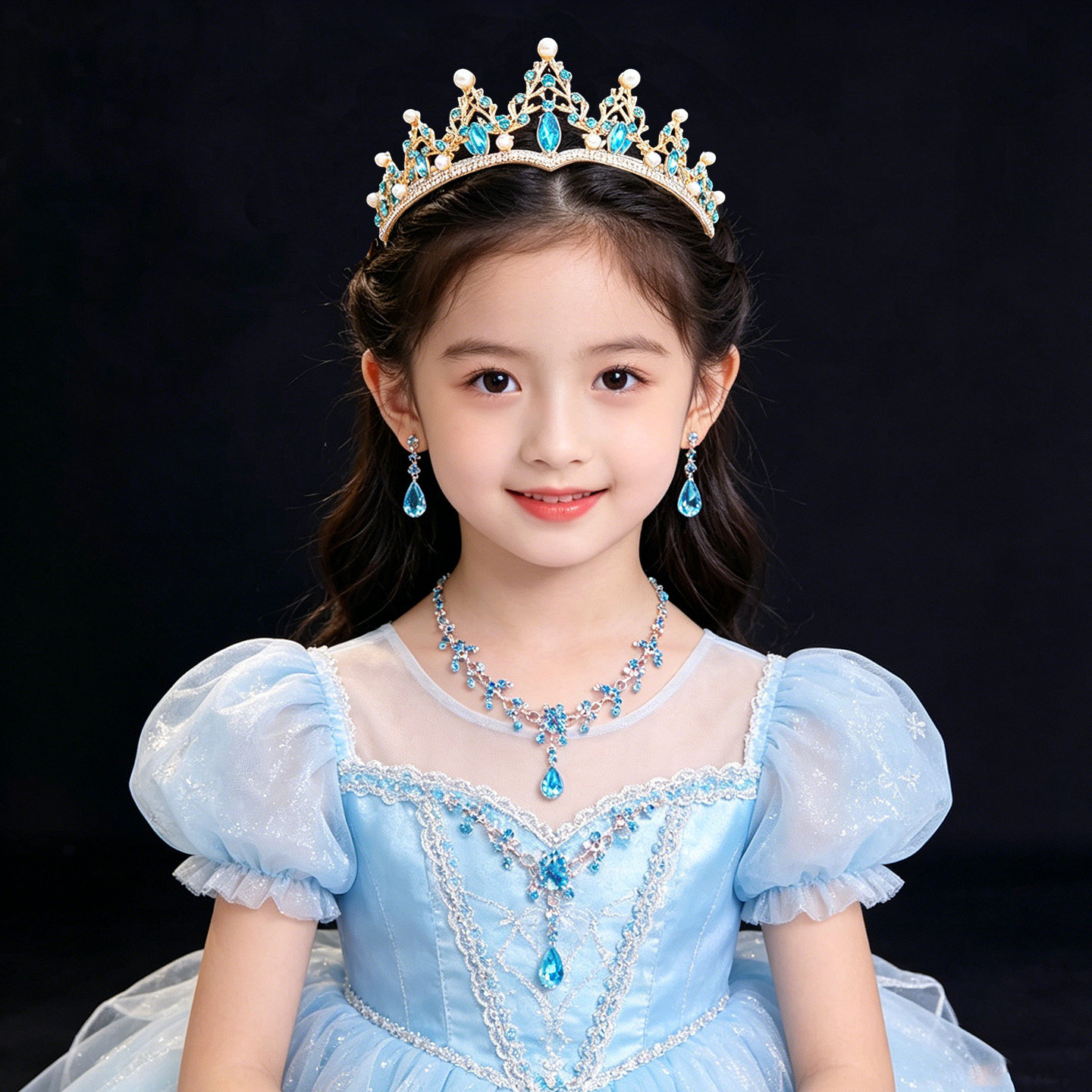 儿童皇冠演出公主蓝色发箍头饰小女孩子冰雪奇缘头箍女童发饰生日