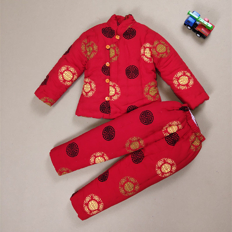 儿童棉花棉衣男女小孩手工棉袄宝宝高腰闭裆棉裤冬季加厚棉服套装