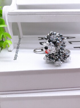 成品手工串珠高仿水晶珠雪纳瑞犬个性萌宠书包钥匙扣情侣包包挂饰