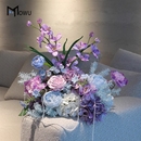 婚礼小桌花摆件高级感花艺仿真花婚庆装 饰紫色花假花摆设生日布置