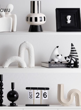 ins风抽象艺术小众摆件高级感客厅酒柜装饰创意树脂花瓶黑白花纹