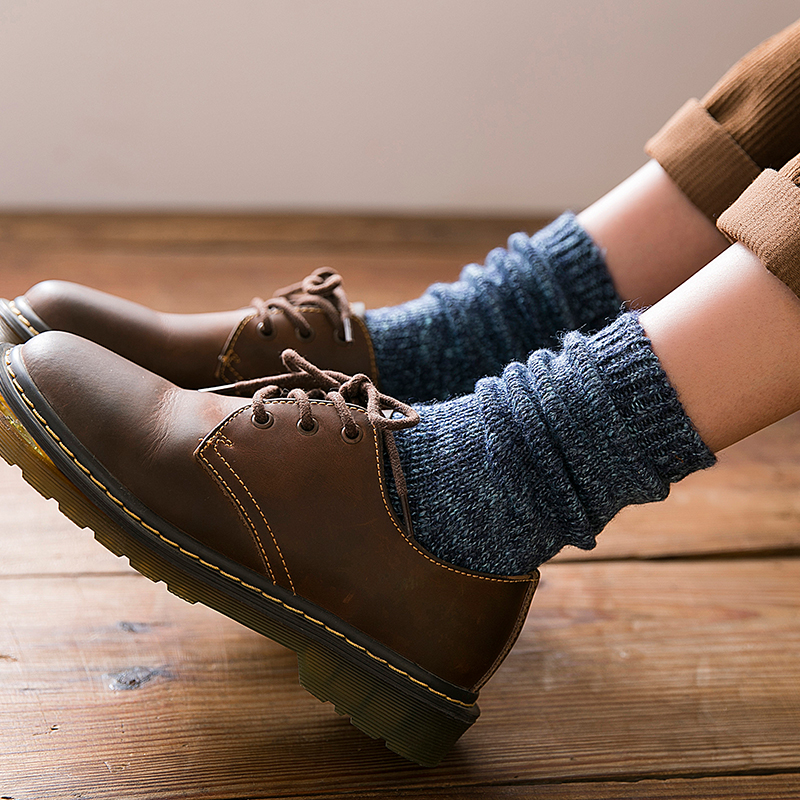 袜子女堆堆袜韩版学院风中筒袜日系复古粗线针织毛线保暖长袜秋冬