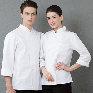 餐饮厨师工作服短袖烘焙甜品西点蛋糕店面包师白色厨师服装长袖