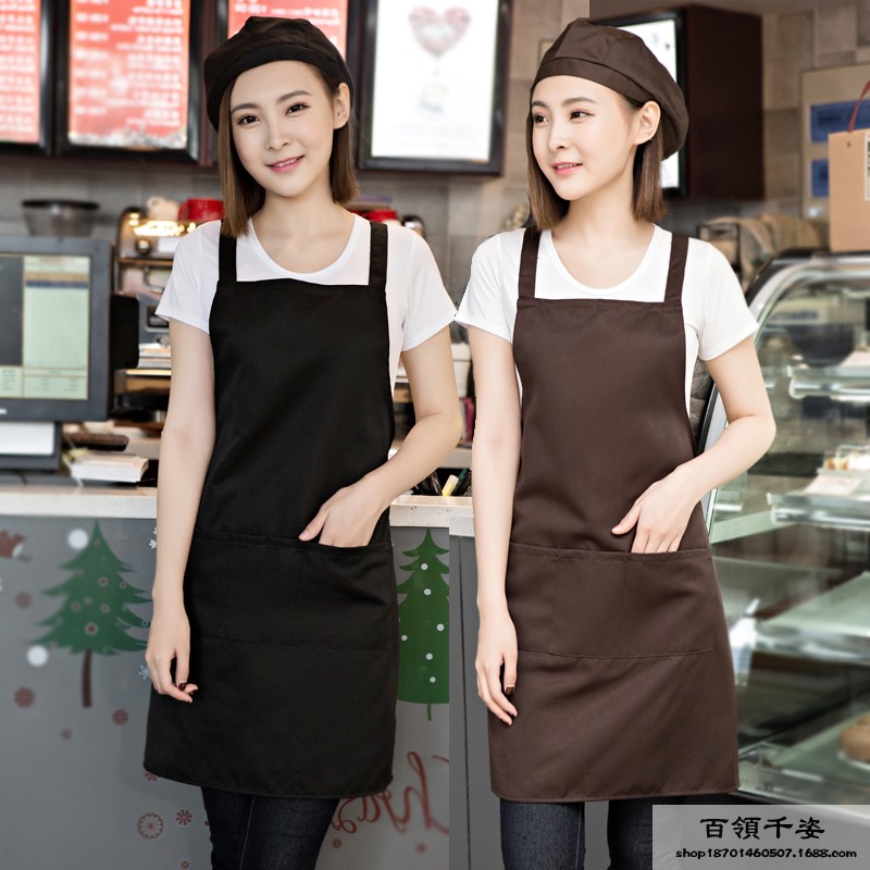 火锅店蛋糕烘焙工作围裙定制防水餐饮咖啡奶茶店时尚背带围腰印字