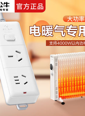 公牛大功率插座电暖气取暖器暖风机16A大功率插排4000w插板电暖器