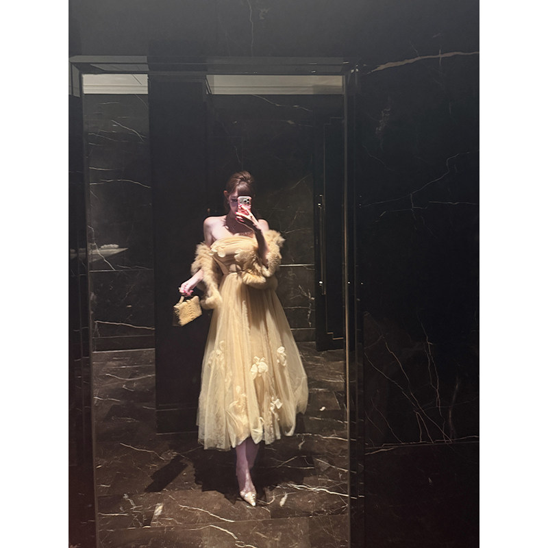 With 99jiu【爱神降临】手工钉花抹胸网纱大摆裙气质礼服连衣裙,女装/女士精品,连衣裙,淘宝优惠券,粉丝福利购,淘宝优惠卷