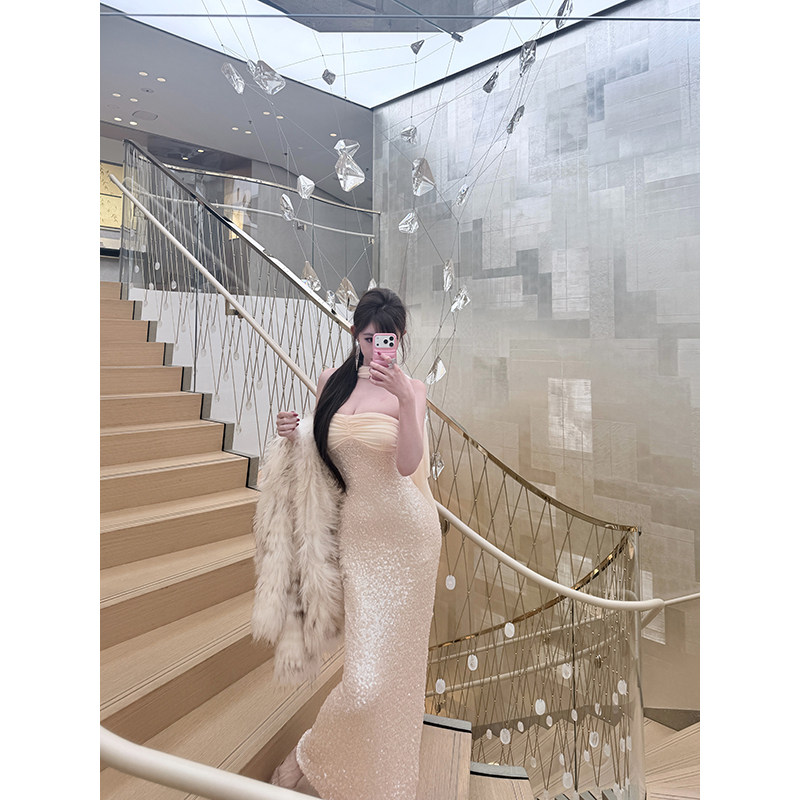 With 99jiu【鎏光赴宴】抹胸亮片鱼尾裙披肩显瘦优雅千金礼服裙,女装/女士精品,连衣裙,淘宝优惠券,粉丝福利购,淘宝优惠卷