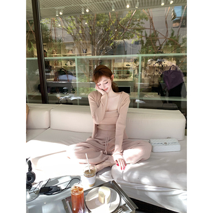 套装 With 韩系竖纹抹胸百搭连帽外套针织长裤 舒适方程式 99jiu