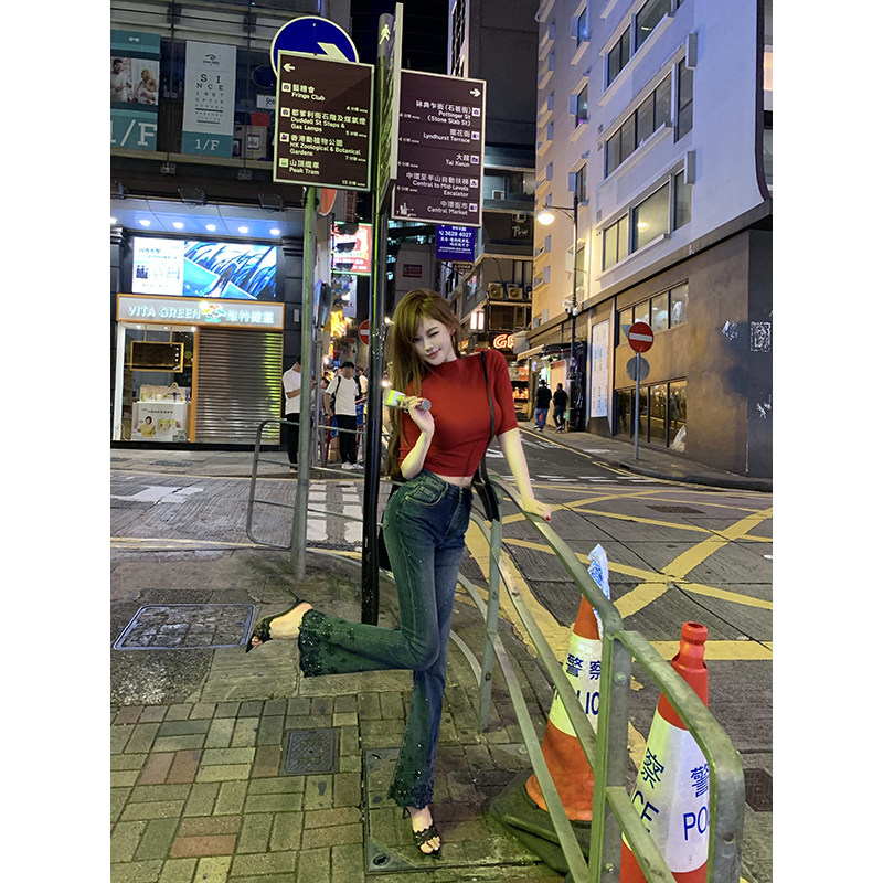 With 99jiu【进阶超模裤】重工烧花闪钻微喇牛仔裤女修身喇叭裤,女装/女士精品,牛仔裤,淘宝优惠券,粉丝福利购,淘宝优惠卷