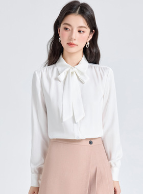 蝴蝶结衬衫女2026新款春秋高级感白色正装轻职场通勤内搭衬衣上衣