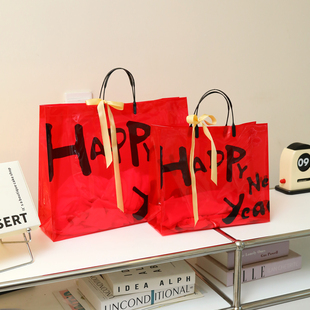 新年快乐红色礼品袋服装店手提袋节日伴手礼送礼包装购物袋子定制