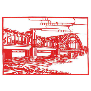 a324开成品剪纸风景建筑刻纸红色镂空窗花桥山西风景建筑桥双塔寺