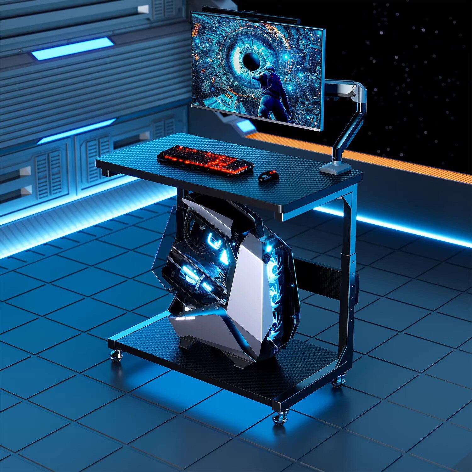 实木主机托架电竞房移动基站机箱放置架小推车置物架电脑桌边收纳