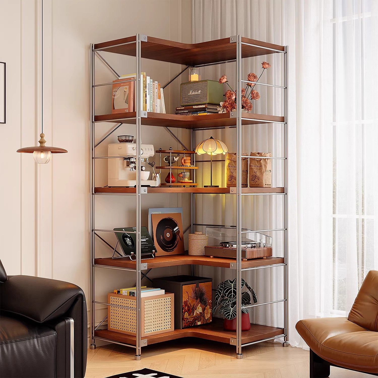 中古风转角置物架多层收纳架子落地客厅沙发储物柜阳台飘窗展示柜,住宅家具,飘窗柜,淘宝优惠券,粉丝福利购,淘宝优惠卷