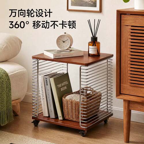可移动书架小推车置物架中古风