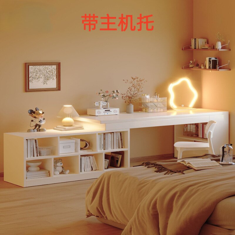梳妆台卧室简约书桌书架一体桌半包围收纳床边柜家用办公学习桌子