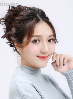 高仿真卷发丸子头发圈假发包