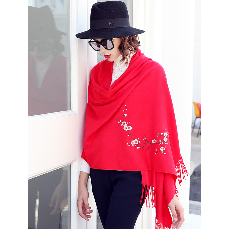 上海故事仿羊绒围巾女士春秋新款围巾披肩加长加厚保暖两用用礼表