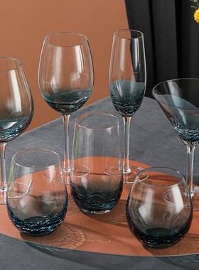 轻奢冰裂杯渐变蓝红酒杯鸡尾酒杯
