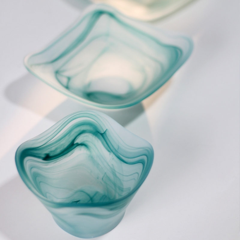 出口欧美轻奢云彩四方玻璃碗碟盘水果盘子西餐家用高级感碟子甜品