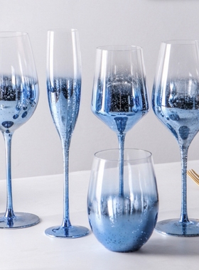 创意蓝色红酒杯高脚杯星空酒具套装起泡酒星星香槟杯展厅装饰杯子