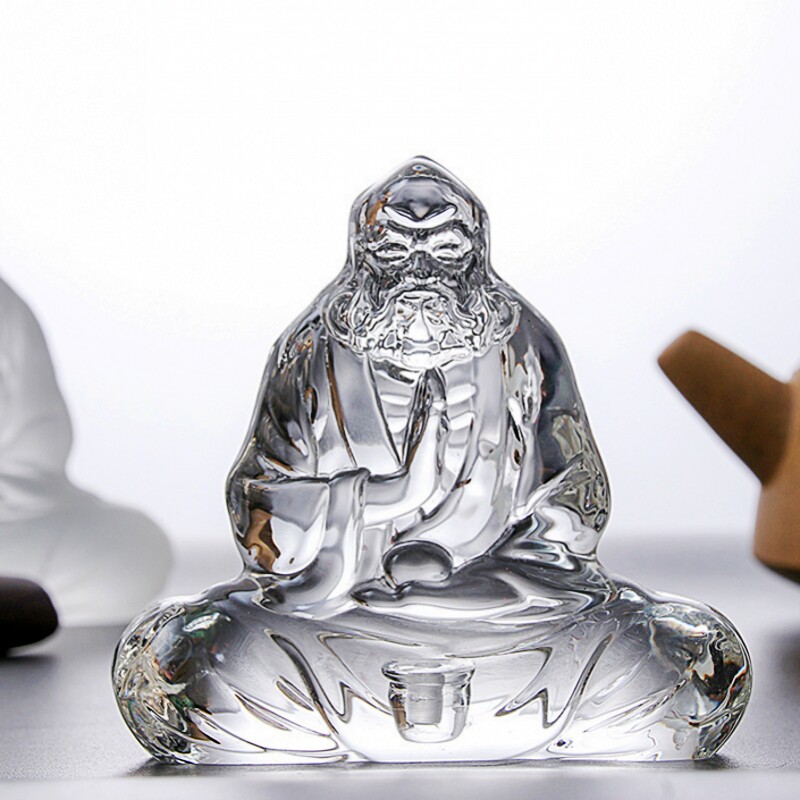 中式水晶玻璃禅意达摩香插茶宠创意立体雕刻摆件工艺品香座送礼品
