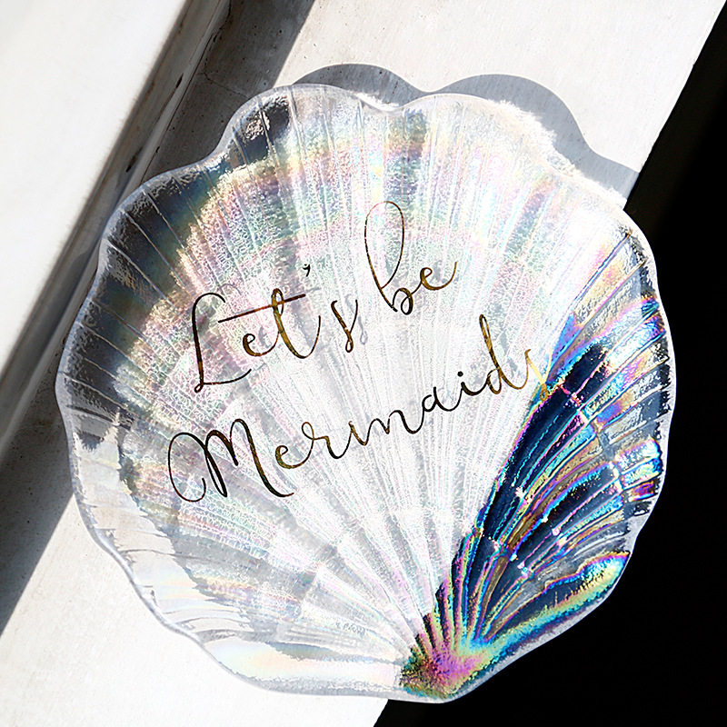 金色手绘点心首饰收纳玻璃贝壳盘子幻彩描拍照道具ins零食小碟子