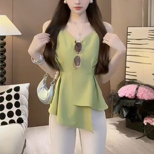 显瘦无袖 法式 新款 小清新甜美减龄吊带背心女2025年 不规则 夏季
